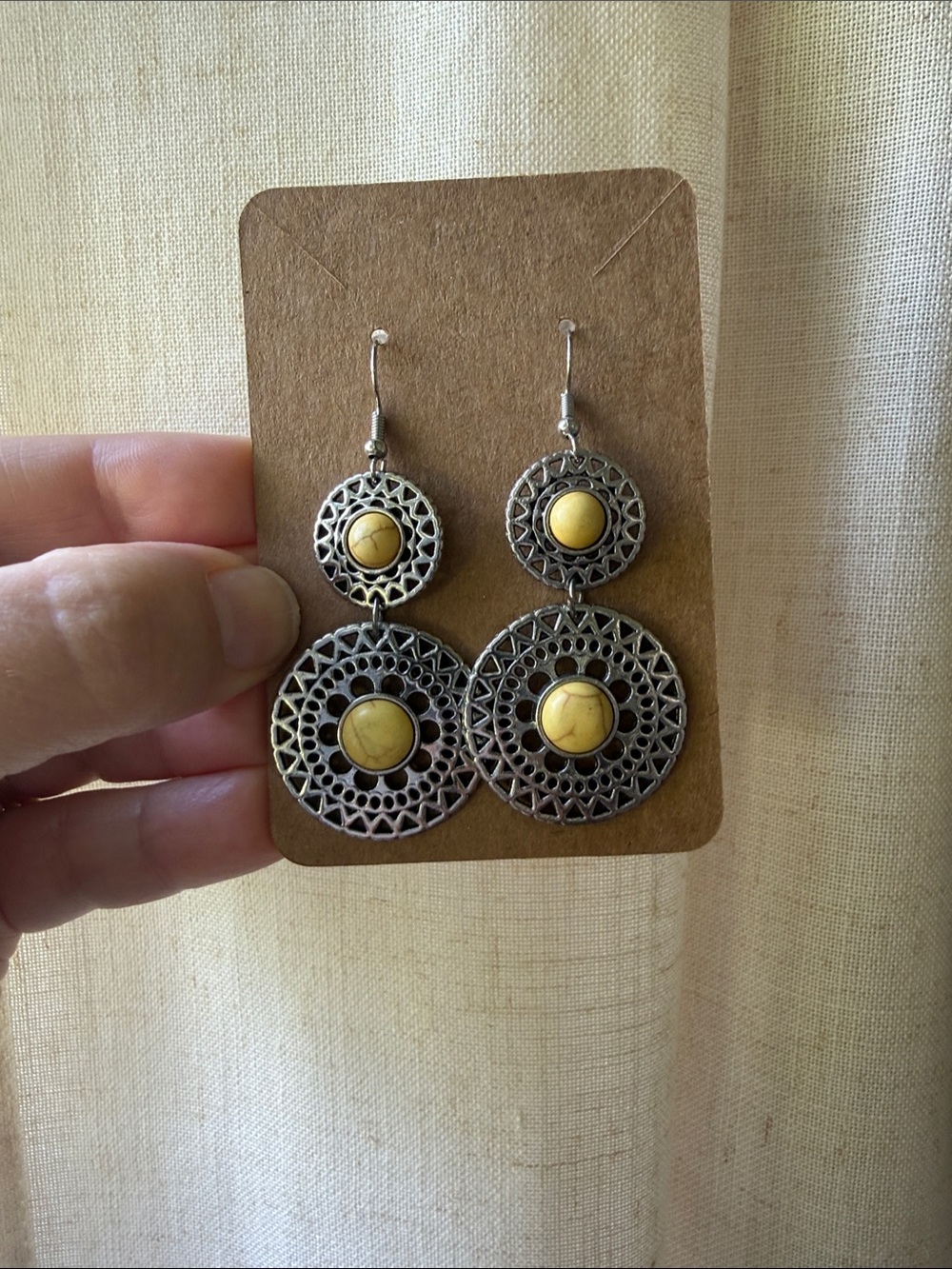 Yellow Stone Filigree Drop Earrings